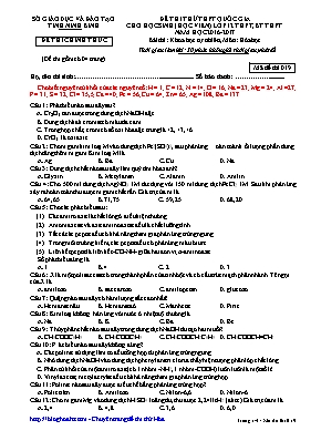 Đề thi thử THPT Quốc gia cho học sinh (học viên) Lớp 12 THPT, BT THPT môn Hóa học - Mã đề 019 - Năm học 2016-2017 - Sở GD & ĐT Ninh Bình